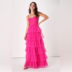 Corset style Layered Tulle Maxi Formal Gown Dress